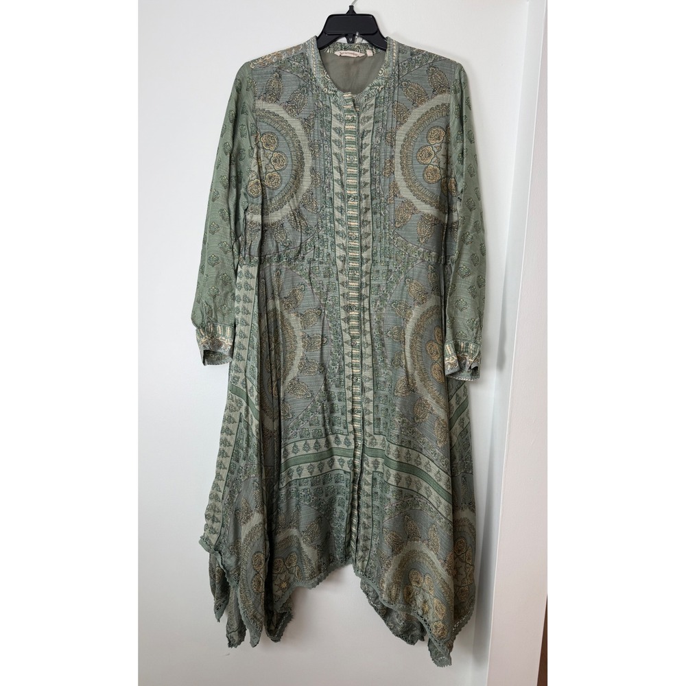 Soft Surroundings Plus Size 2X Green Paisley Handkerchief Hem Maxi Dress Boho